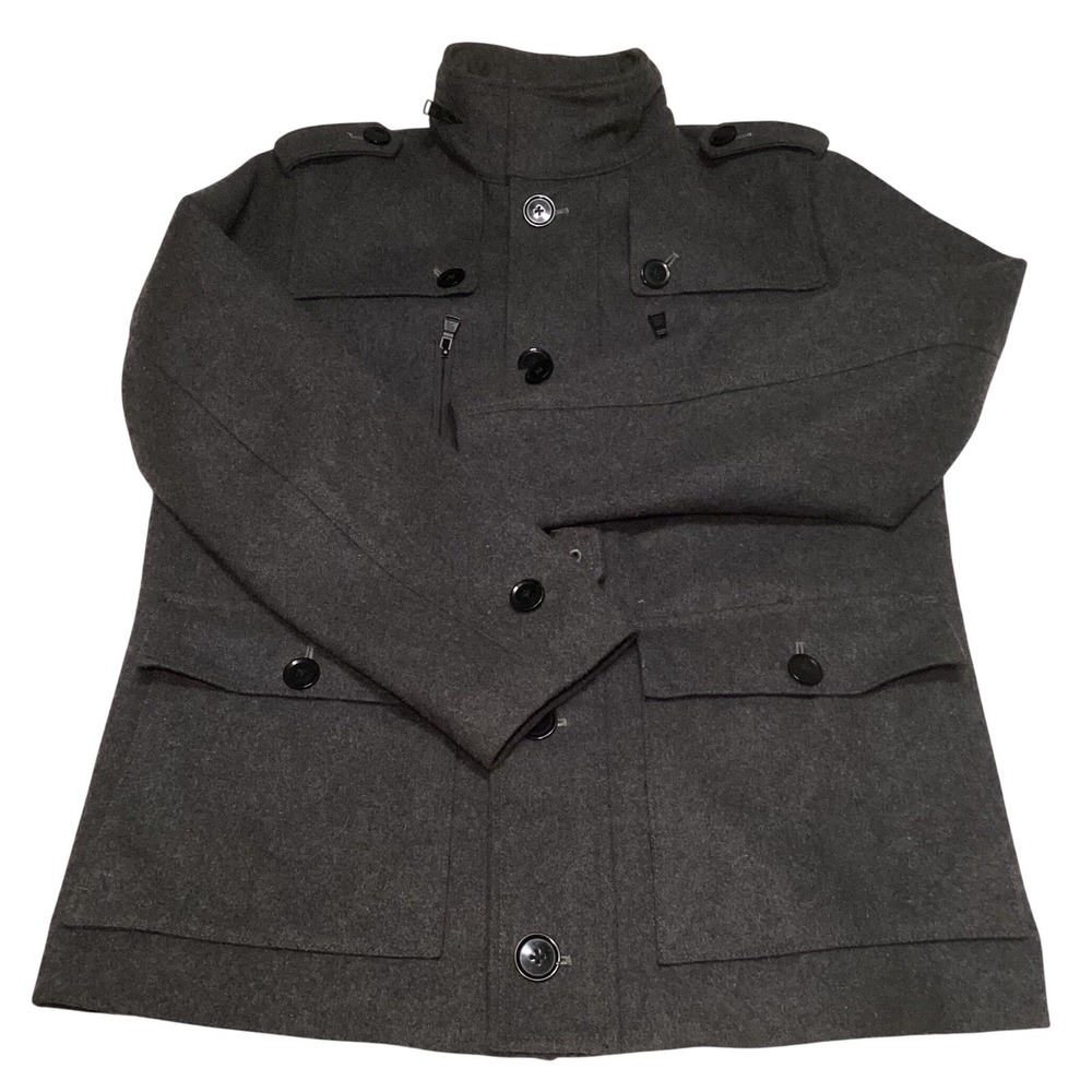 Express Mens Heather Grey Wool Blend Field Jacket Hooded Coat 37F3440 Size M